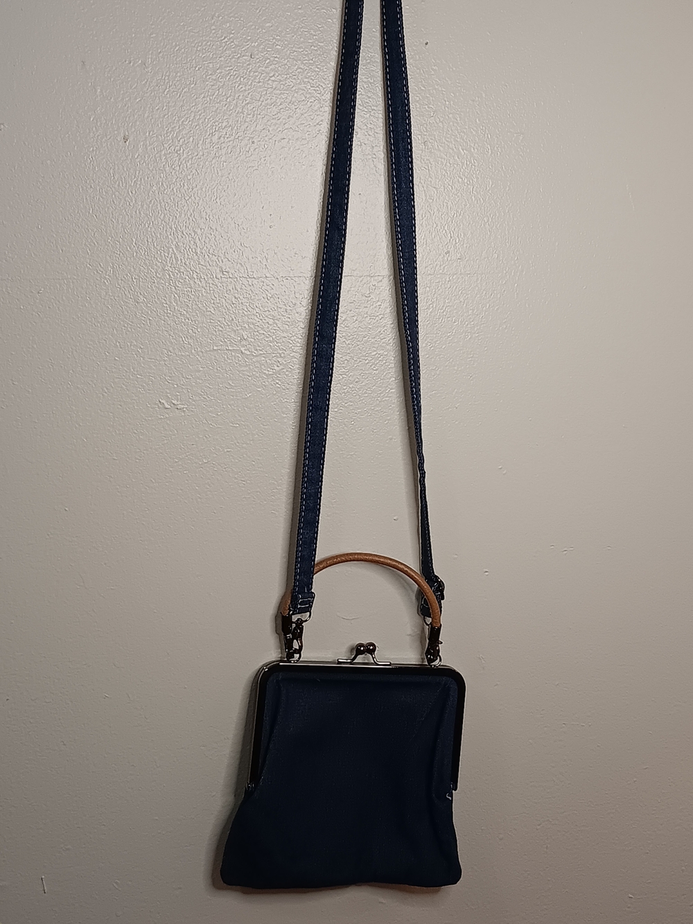 Navy Crossbody Frame Bag with Tan Handle